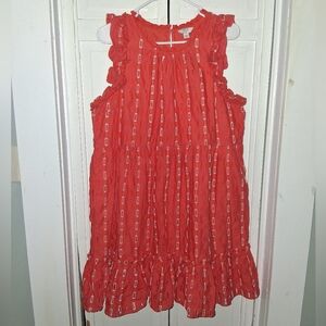 Crown & Ivy Coral Sleeveless Ruffle Tier Dress With Embroidery